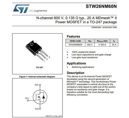 N-channel 600V, 0.065 Ω typ., 40A Power MOSFET trong gói TO-247 STW48N60DM2 Field Effect Transistor